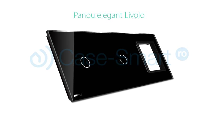 Panou 2 intrerupatoare simple cu touch si priza Livolo din sticla — imaginea 3