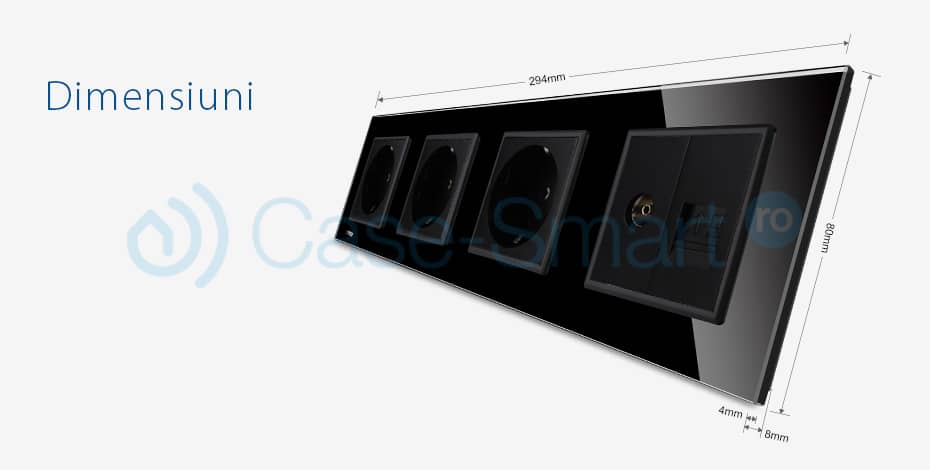 Priza cvadrupla Livolo cu rama din sticla 3 prize simple+TV/internet — imaginea 3