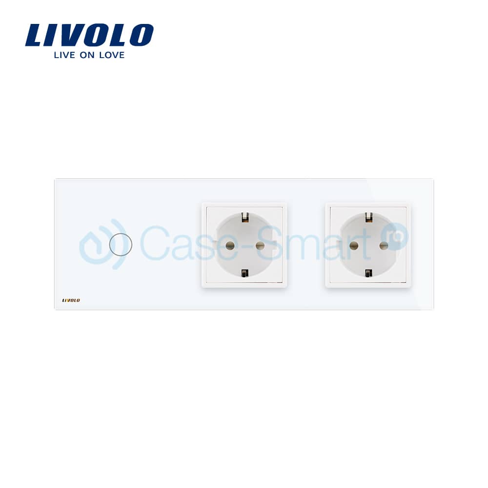 Intrerupator LIVOLO simplu cap scara / cap cruce cu touch si 2 prize din sticla — imaginea 3
