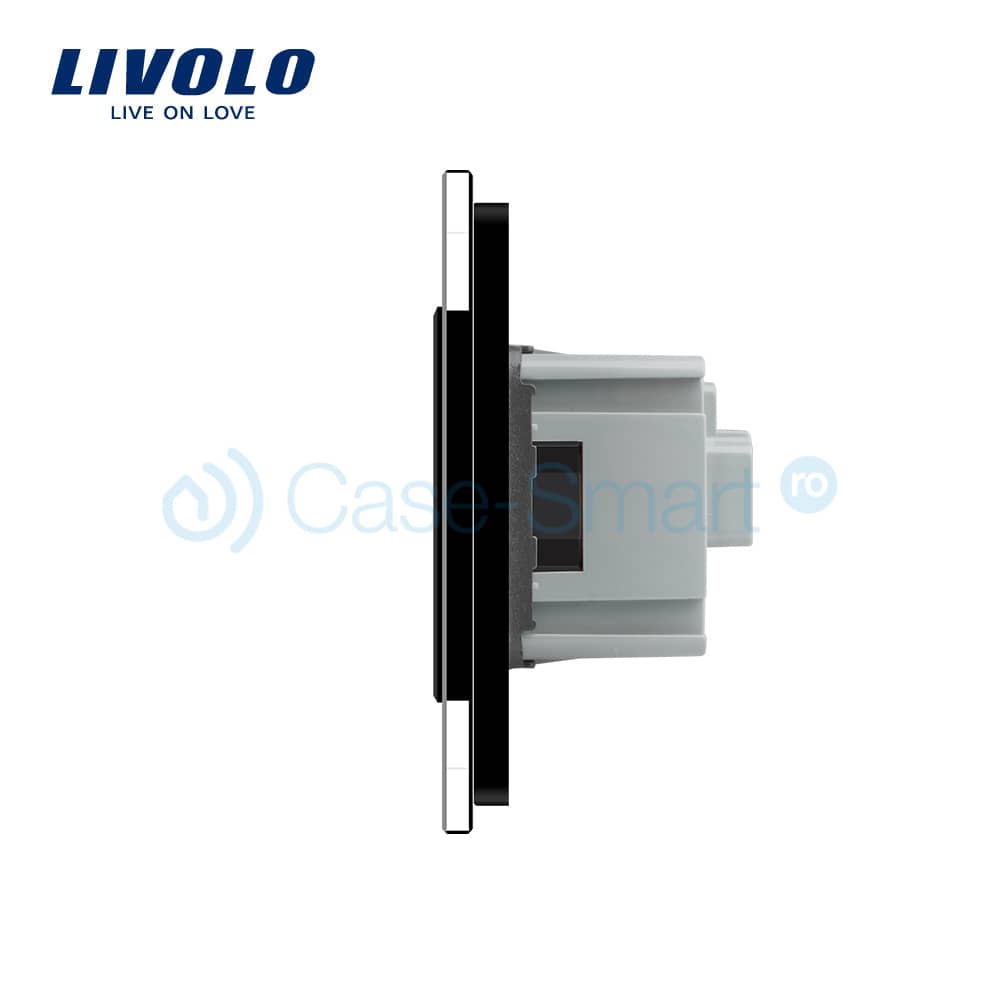 Intrerupator LIVOLO simplu cap scara / cap cruce cu touch si 2 prize din sticla — imaginea 3