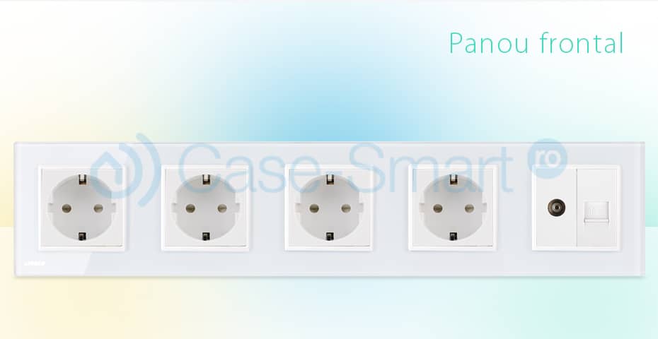 Priza cvintupla + priza TV Internet Livolo cu rama din sticla — imaginea 3