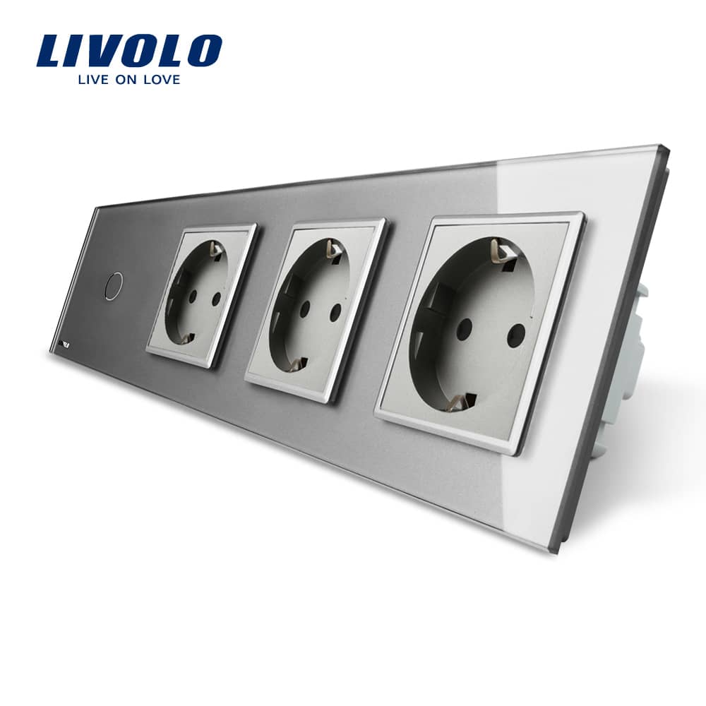 Intrerupator simplu + Priza tripla LIVOLO cu touch din sticla — imaginea 1