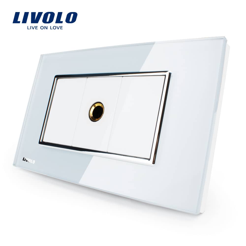 Priza cu mufa pentru microfon Livolo cu rama din sticla - standard italian — imaginea 1