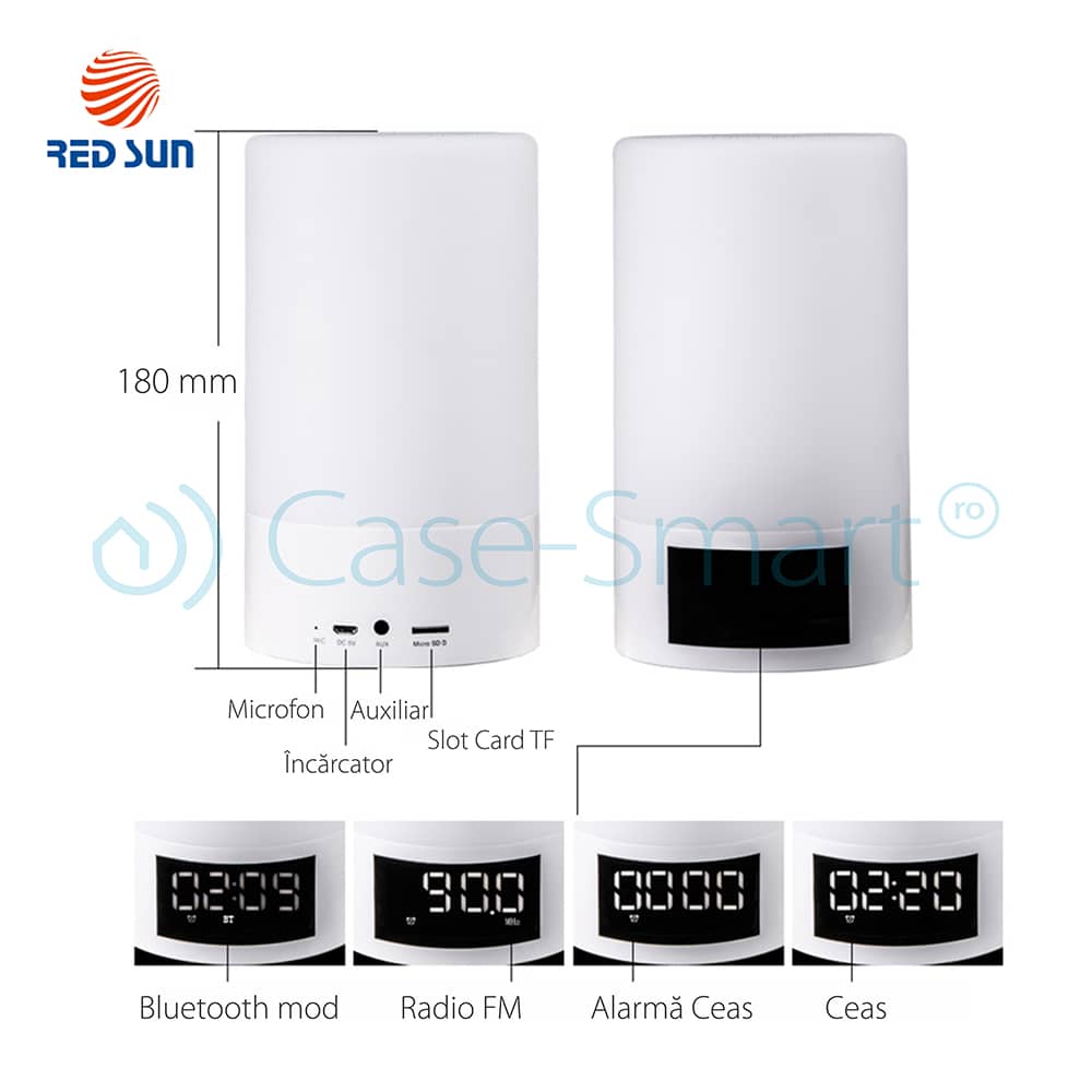 Boxa Red Sun M6 cu ceas, alarma si Bluetooth — imaginea 4