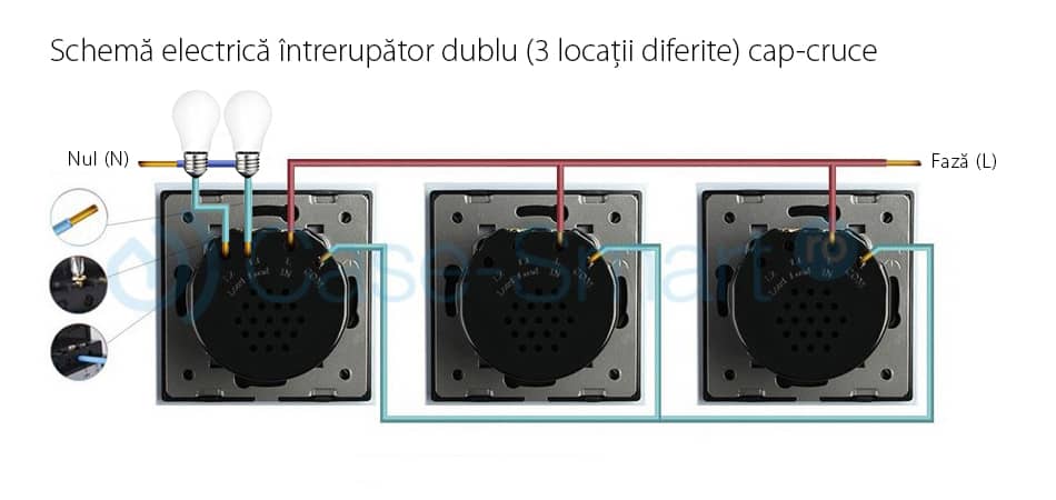 Schemă electrică: Comandă din 3 locuri (dublu)