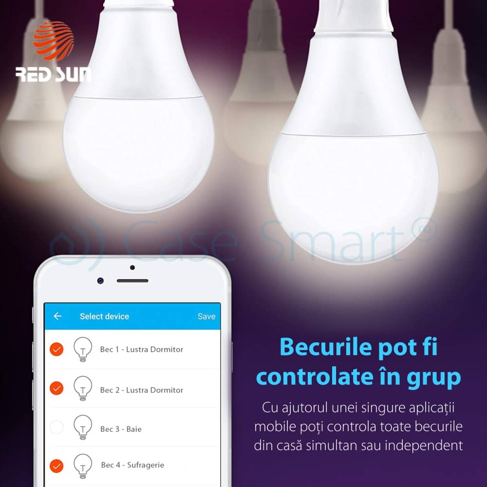 Bec inteligent LED multicolor RGB variator wifi rotund Red Sun, control de pe aplicatie mobila - RS-SW-LB-A21 — imaginea 3
