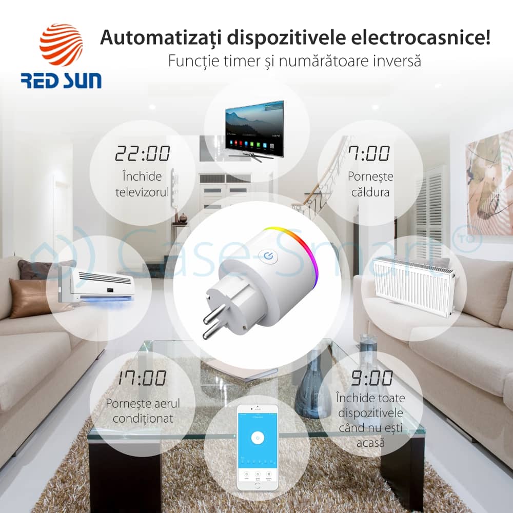 Priza inteligenta RedSun Wi-Fi cu monitorizare de energie si indicator led, Control de pe telefonul mobil — imaginea 5