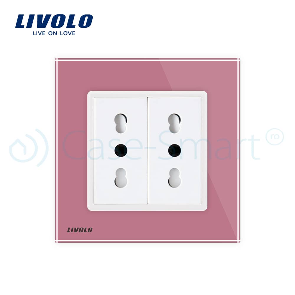Priza dubla module inguste Livolo cu rama din sticla - standard german — imaginea 2