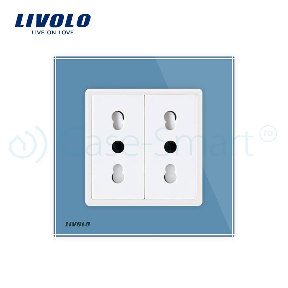 Priza dubla module inguste Livolo cu rama din sticla - standard german — imaginea 2