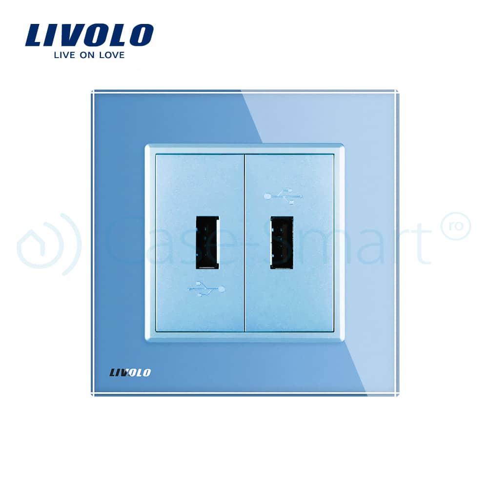 Priza dubla USB Livolo cu rama din sticla — imaginea 2