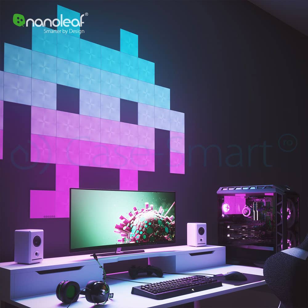 Pachet 4 Panouri luminoase inteligente Nanoleaf Canvas cu senzor muzica pentru extindere kit de baza Canvas, LED RGBW — imaginea 5