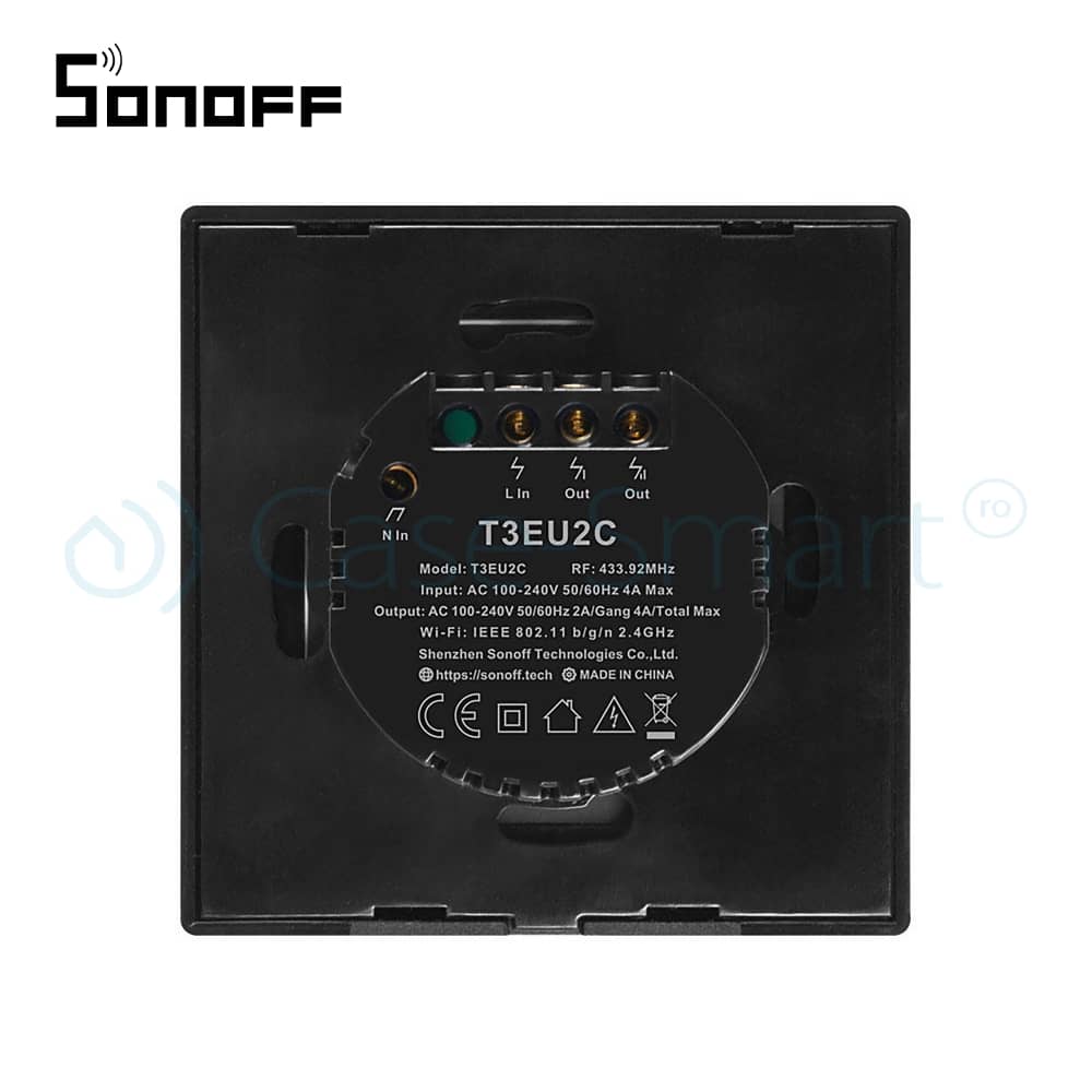 Intrerupator dublu cu touch Sonoff T3EU2C, Wi-Fi + RF, Control de pe telefonul mobil — imaginea 5