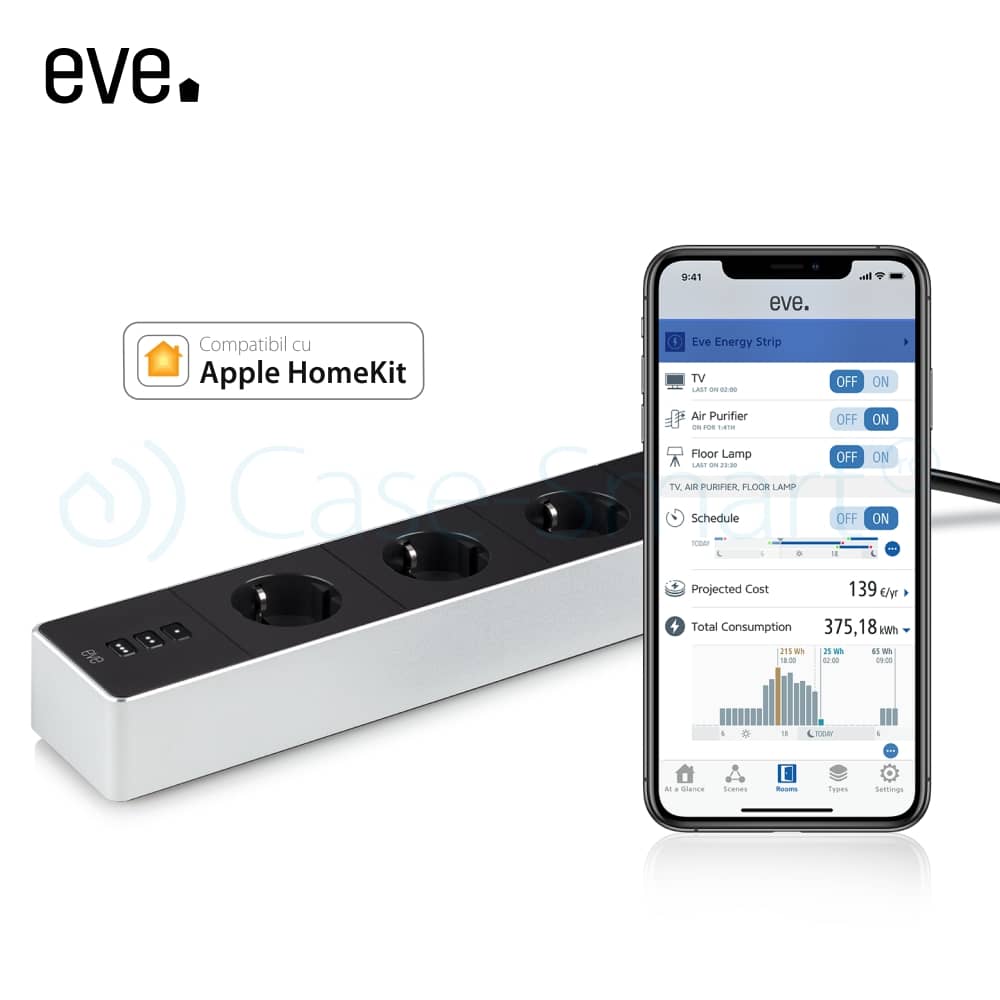 Prelungitor cu protectie la supratensiune Eve Energy Strip, 3 prize, cablu 1.9m, Wireless, Monitorizare consum de energie, Control de pe telefonul mobil — imaginea 3