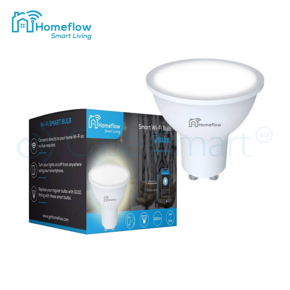 Bec inteligent LED Wireless Homeflow B-5002, GU10, 5W (35W), 300lm, dimabil, lumina calda/ rece, Control de pe telefonul mobil — imaginea 2