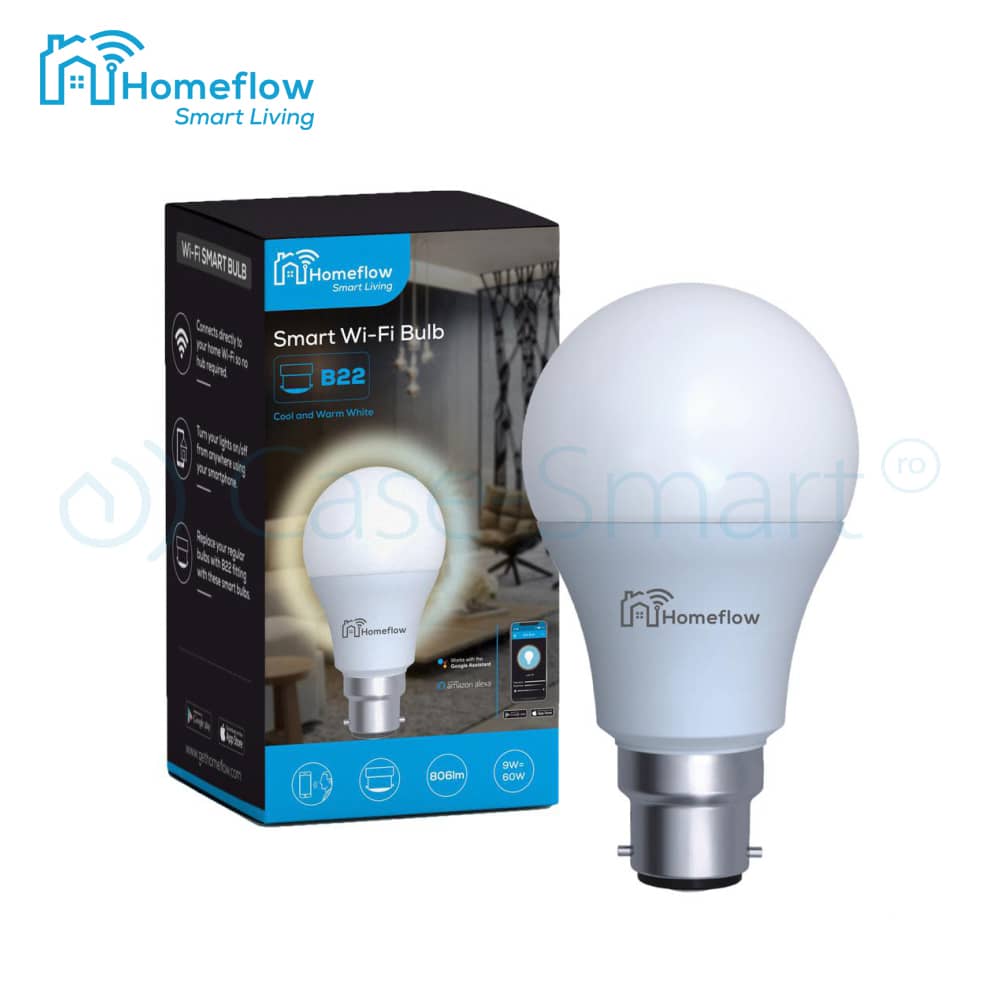 Bec inteligent LED Wireless Homeflow B-5005, B22, 9W (60W), 806lm, dimabil, lumina calda/ rece, Control de pe telefonul mobil — imaginea 2