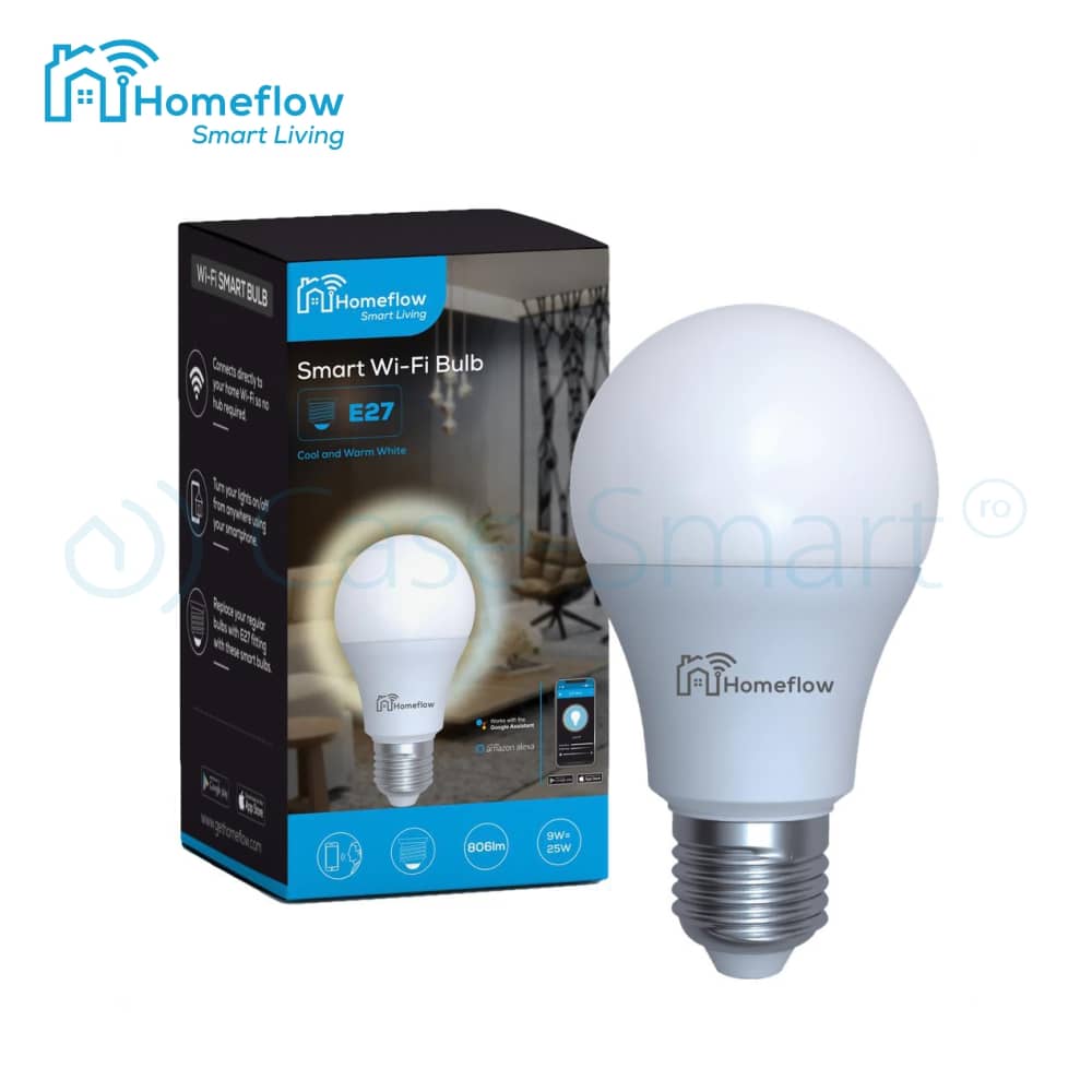 Bec inteligent LED Wireless Homeflow B-5010, E27, 9W (25W), 806lm, dimabil, lumina calda/ rece, Control de pe telefonul mobil — imaginea 2