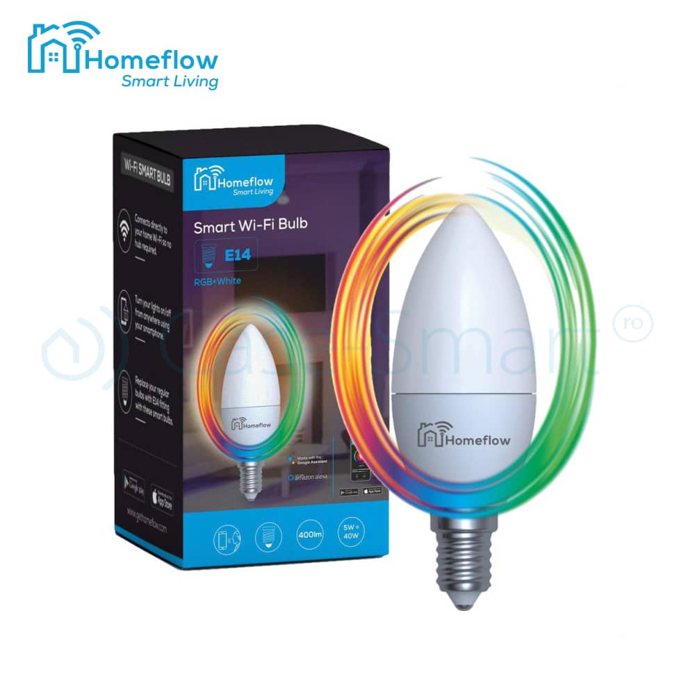 Bec inteligent LED Wireless Homeflow B-5004, E14, 5W (40W), 400lm, dimabil, RGB, Control de pe telefonul mobil - Resigilat — imaginea 3