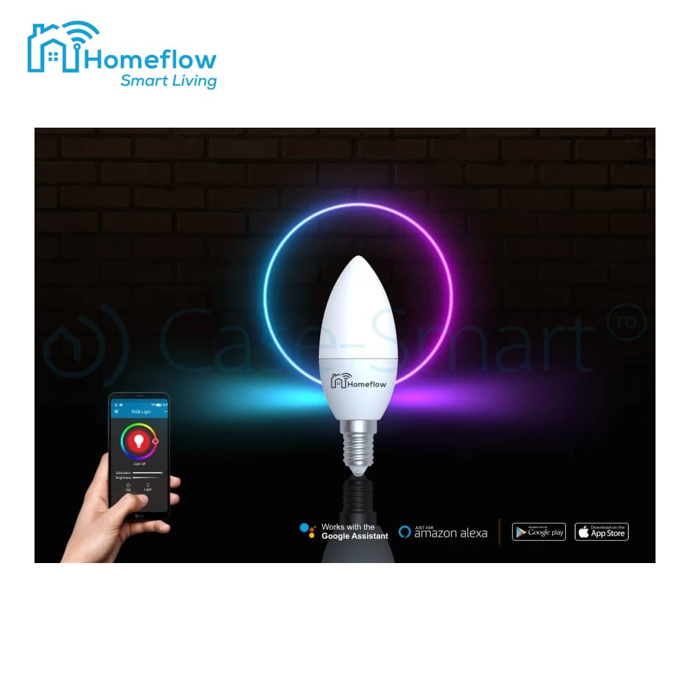 Bec inteligent LED Wireless Homeflow B-5004, E14, 5W (40W), 400lm, dimabil, RGB, Control de pe telefonul mobil - Resigilat — imaginea 4