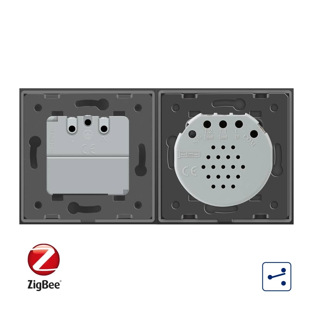 Intrerupator dublu cap scara / cap cruce, ZigBee + priza simpla Livolo ZigBee, rama din sticla, Control de pe telefon — imaginea 3