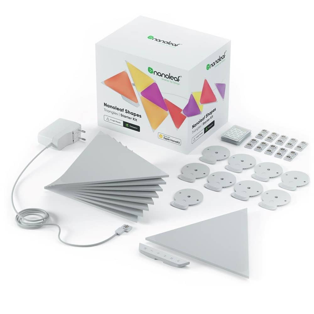 Kit 9 Panouri luminoase Nanoleaf Shapes Triangles, Iluminare LED RGBW, Senzor muzica, Flux luminos total 720 lumeni — imaginea 1