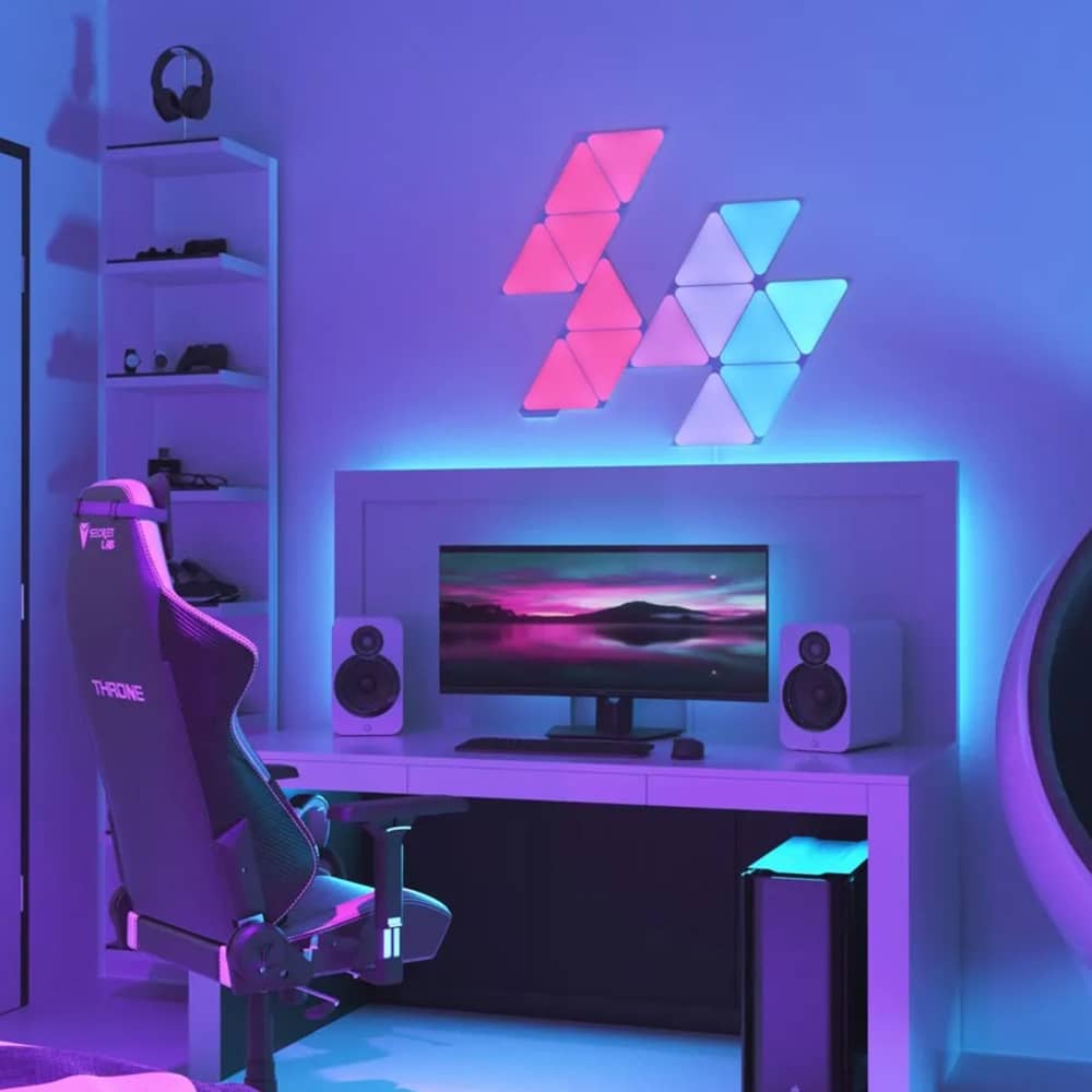 Kit 15 Panouri luminoase Nanoleaf Shapes Triangles, Iluminare LED RGBW, Senzor muzica, Cablu 2.5 m, Compatibil cu asistenti vocali — imaginea 5