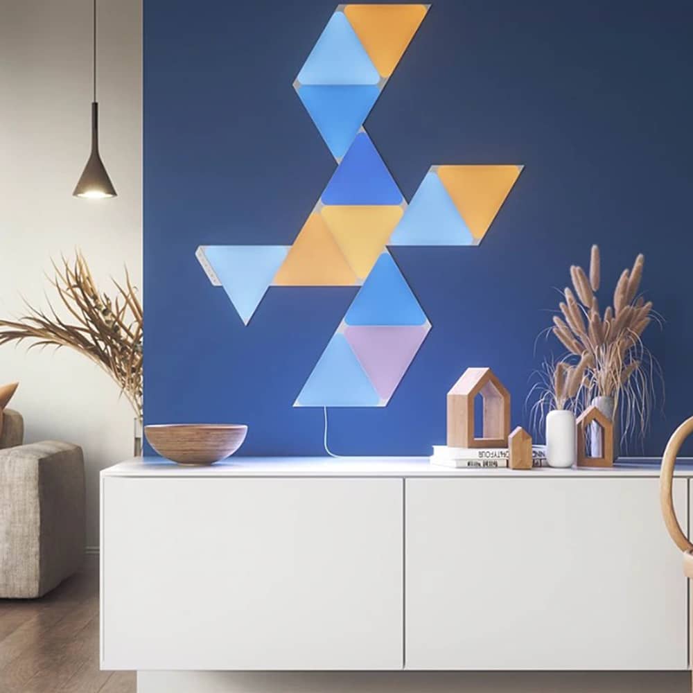 Kit 15 Panouri luminoase Nanoleaf Shapes Triangles, Iluminare LED RGBW, Senzor muzica, Cablu 2.5 m, Compatibil cu asistenti vocali — imaginea 6