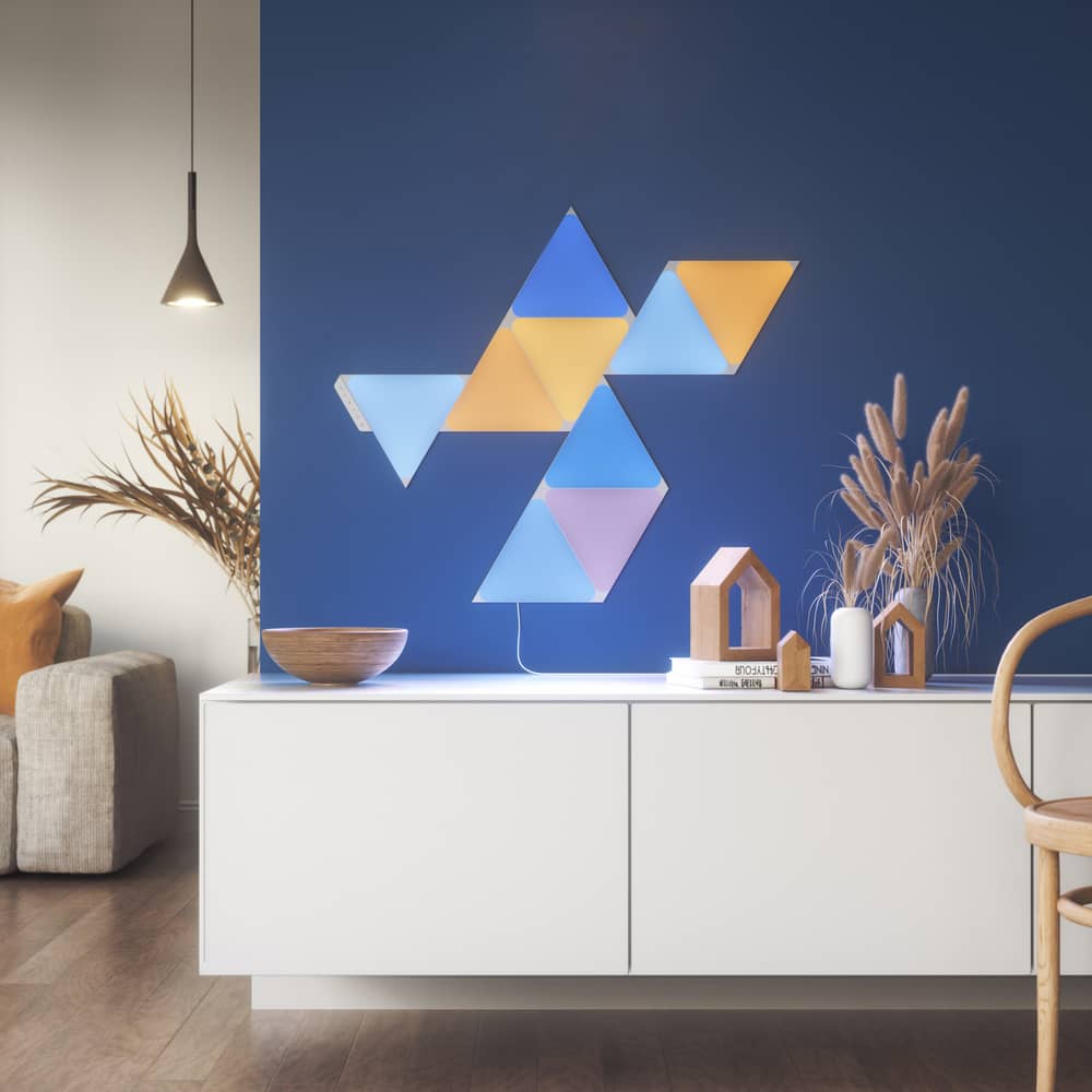 Kit 9 Panouri luminoase Nanoleaf Shapes Triangles, Iluminare LED RGBW, Senzor muzica, Flux luminos total 720 lumeni — imaginea 6