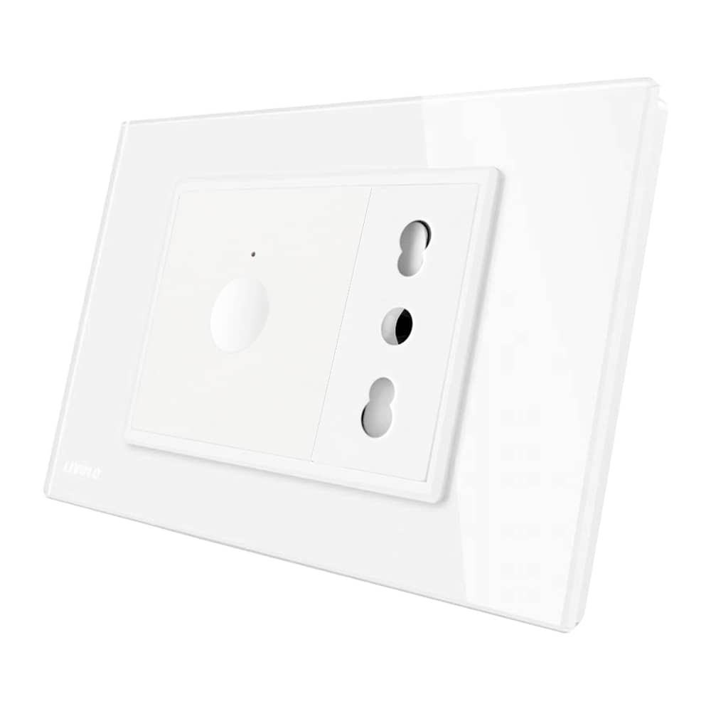 Intrerupator simplu + priza Livolo cu rama din sticla, Standard italian — imaginea 1