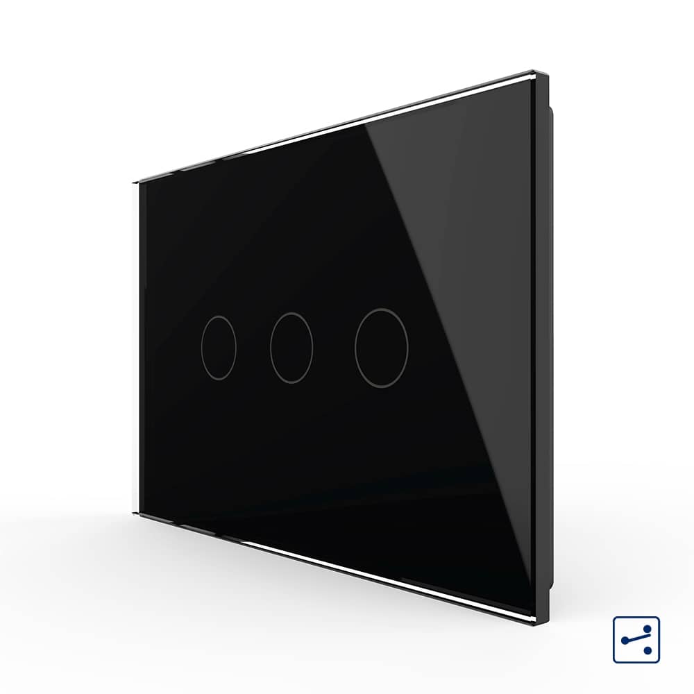 Intrerupator triplu cap scara / cruce cu touch Livolo din sticla, standard italian - Serie noua — imaginea 1