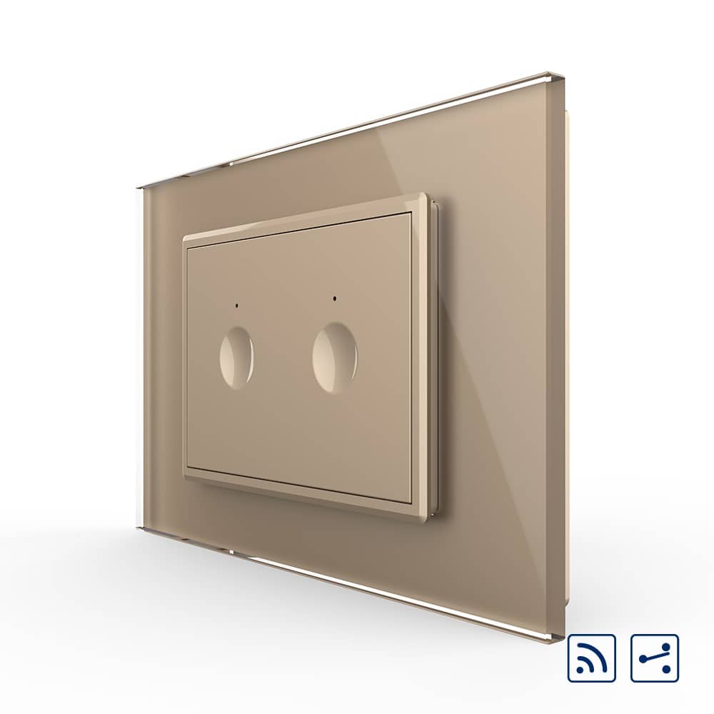 Intrerupator dublu cap scara / cap cruce wireless cu touch Livolo cu rama din sticla, standard Italian - Serie noua — imaginea 1