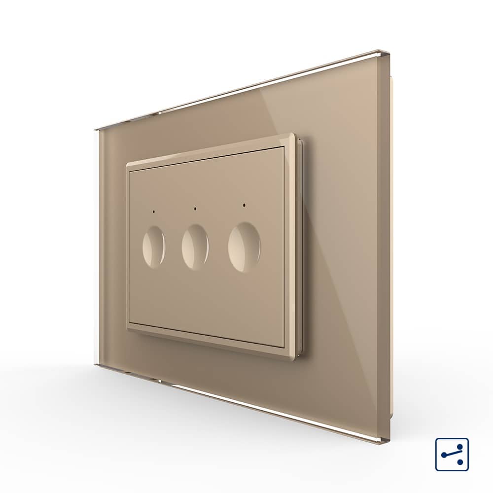 Intrerupator triplu cap scara / cap cruce cu touch Livolo cu rama din sticla, standard Italian - Serie noua — imaginea 1