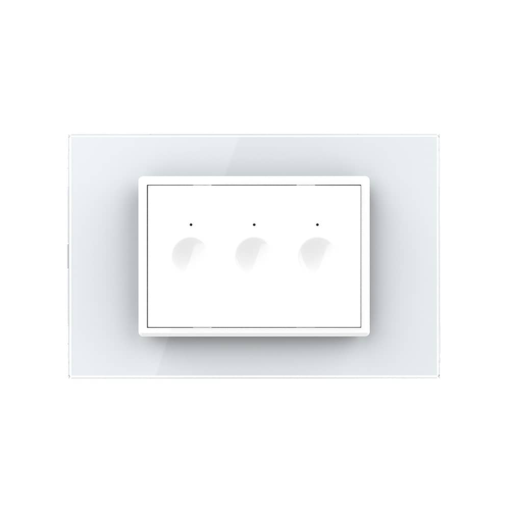 Intrerupator triplu cap scara / cap cruce cu touch Livolo cu rama din sticla, standard Italian - Serie noua — imaginea 2