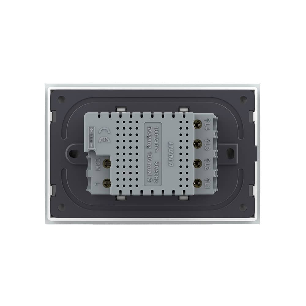Intrerupator cvadruplu cap scara / cap cruce wireless cu touch Livolo cu rama din sticla, standard Italian - Serie noua — imaginea 4