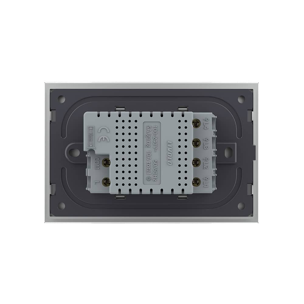 Intrerupator cvadruplu cap scara / cap cruce cu touch Livolo cu rama din sticla, standard Italian - Serie noua — imaginea 4