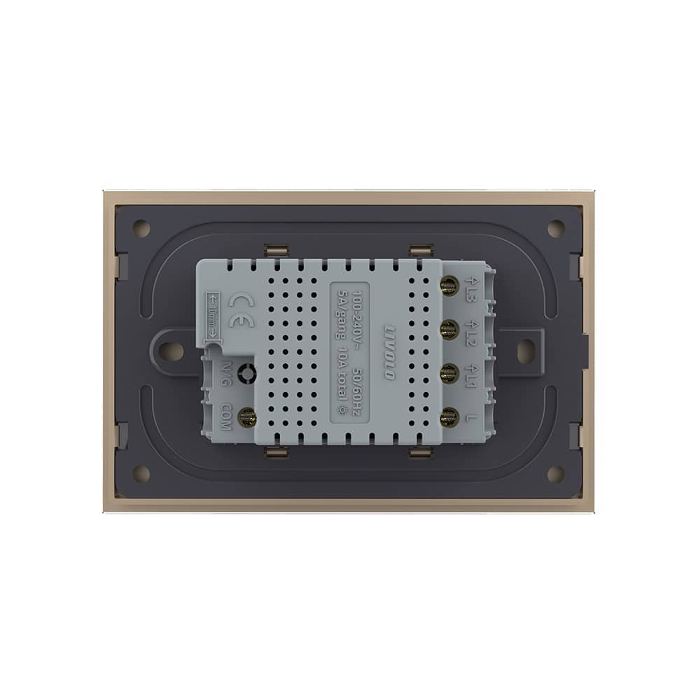 Intrerupator triplu cap scara / cap cruce cu touch Livolo cu rama din sticla, standard Italian - Serie noua — imaginea 4