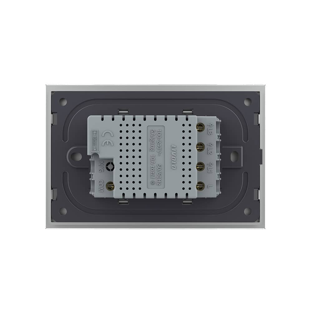 Intrerupator triplu cap scara / cap cruce cu touch Livolo cu rama din sticla, standard Italian - Serie noua — imaginea 4