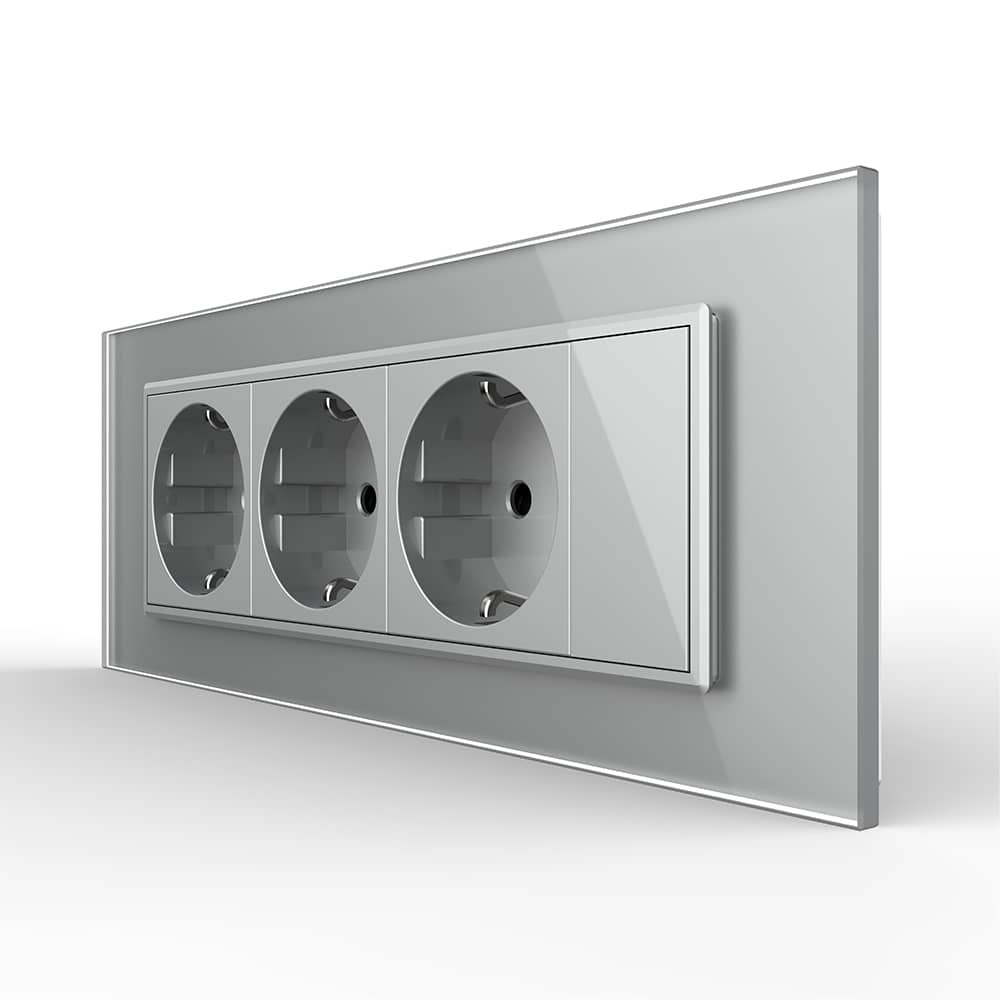 Priza tripla cu blank Livolo cu rama din sticla 6/7 module - standard Italian — imaginea 1