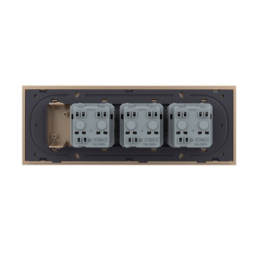Priza tripla cu blank Livolo cu rama din sticla 6/7 module - standard Italian — imaginea 4