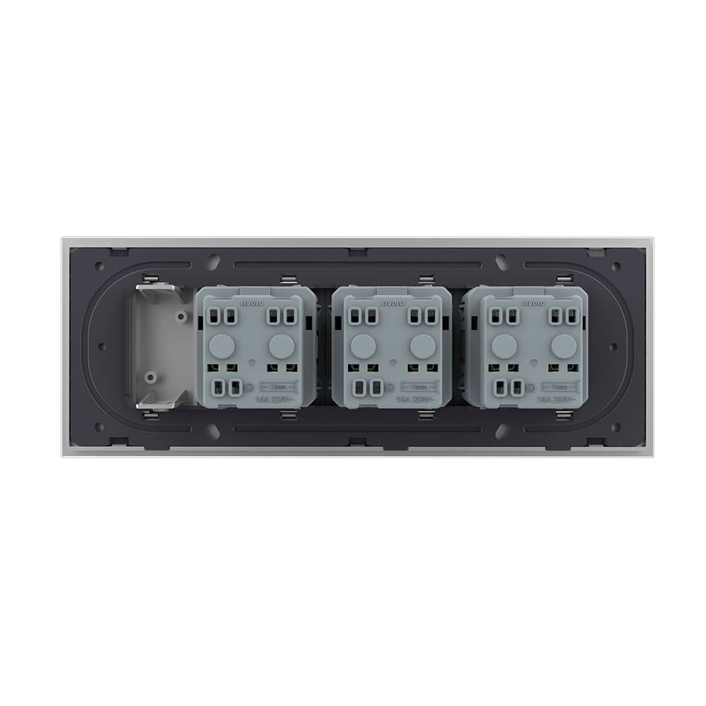 Priza tripla cu blank Livolo cu rama din sticla 6/7 module - standard Italian — imaginea 4