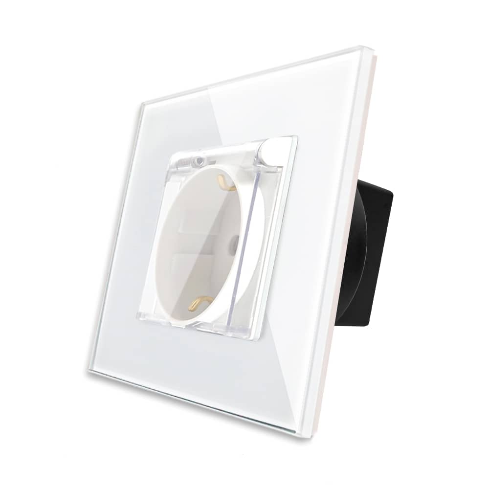 Priza Simpla cu Capac de Protectie cu Rama din Sticla LUXION — imaginea 1