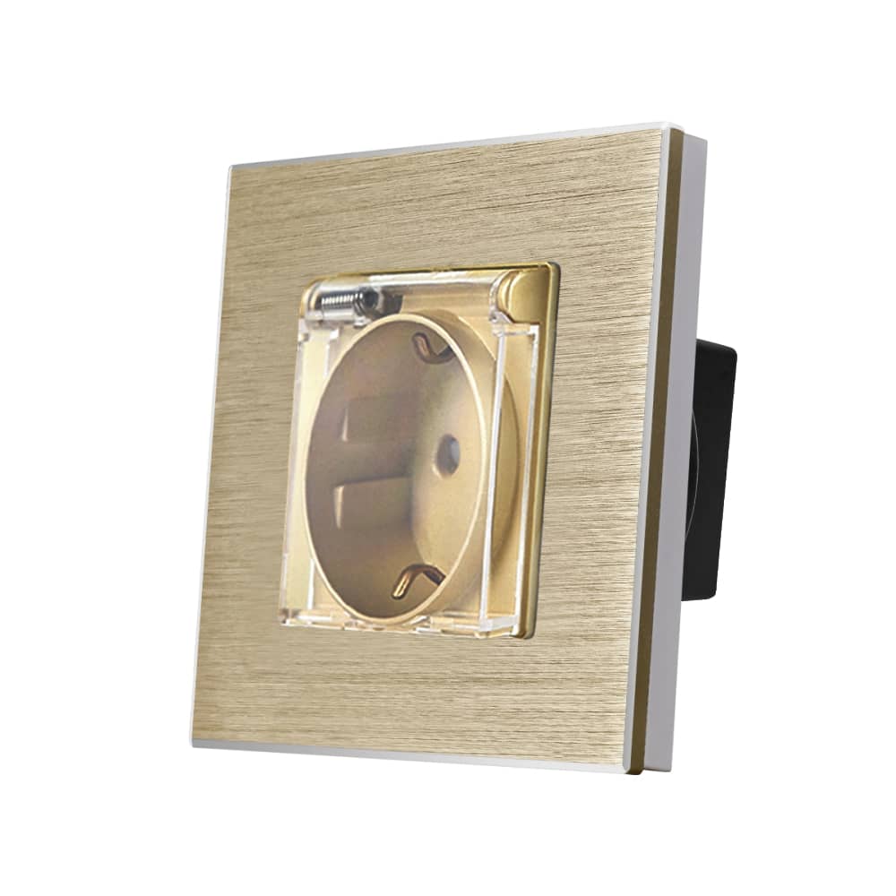Priza Simpla cu Capac de Protectie LUXION cu rama din aluminiu — imaginea 1