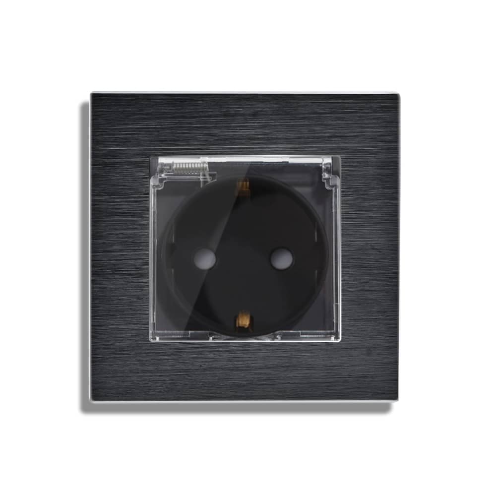Priza Simpla cu Capac de Protectie LUXION cu rama din aluminiu — imaginea 2