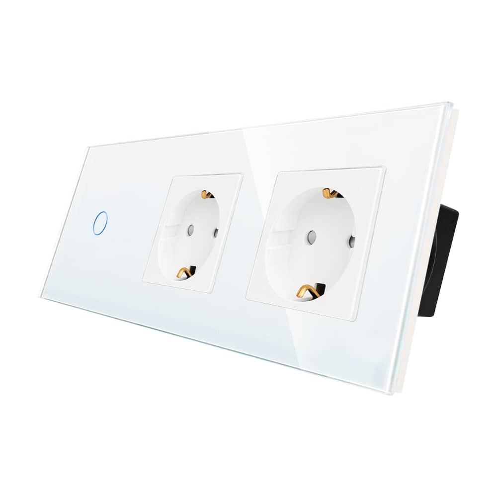 Intrerupator Simplu + 2 Prize cu Rama din Sticla LUXION — imaginea 1