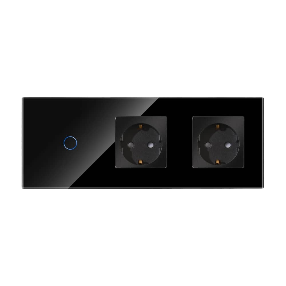 Intrerupator Simplu + 2 Prize cu Rama din Sticla LUXION — imaginea 2