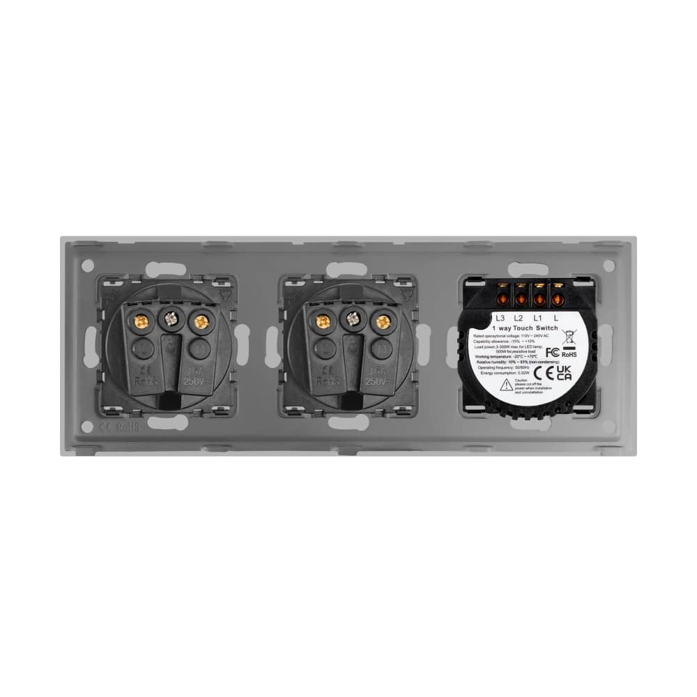 Intrerupator Triplu + 2 Prize cu Rama din Sticla LUXION — imaginea 4
