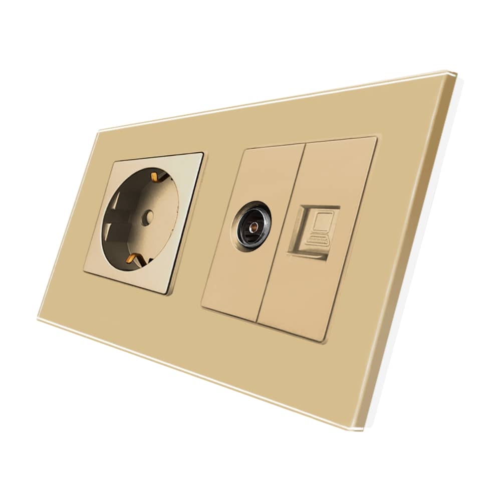 Priza Schuko + TV + Internet cu Rama Din Sticla LUXION — imaginea 1