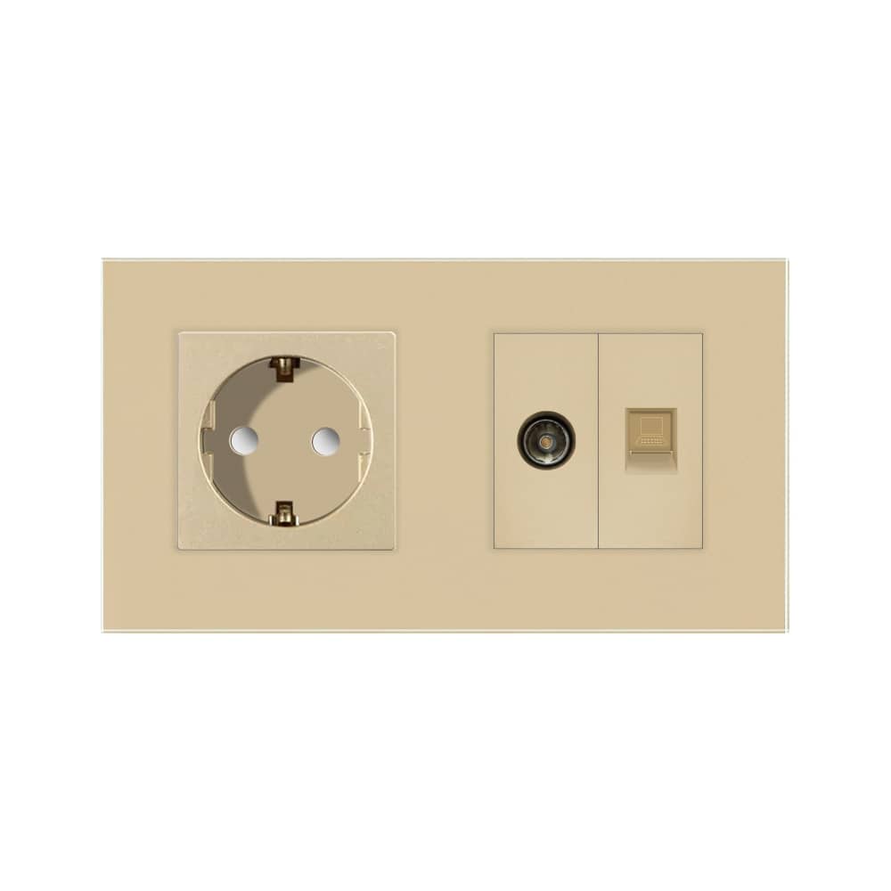 Priza Schuko + TV + Internet cu Rama Din Sticla LUXION — imaginea 2