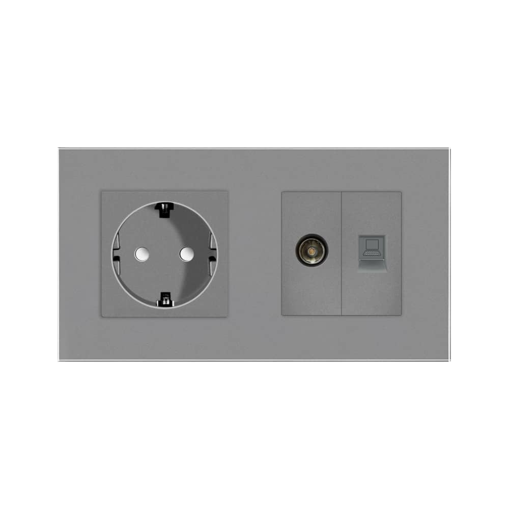 Priza Schuko + TV + Internet cu Rama Din Sticla LUXION — imaginea 2