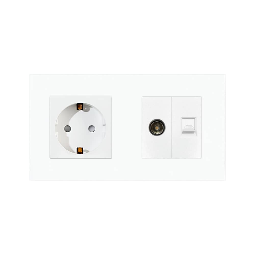 Priza Schuko + TV + Internet cu Rama Din Sticla LUXION — imaginea 2