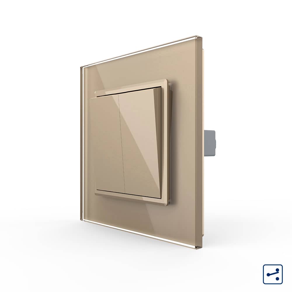 Intrerupator Dublu Mecanic Cap Scara LIVOLO cu Rama din Sticla - Serie Noua — imaginea 1